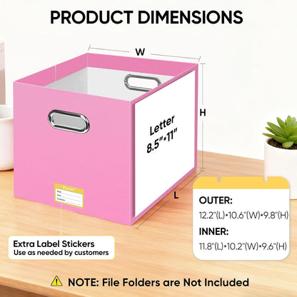 BALEINE File Organizer Box, Cardboard File Folder Organizer with Handle for Letter Size, Portable Collapsible Hanging Filing Box for Home Office Document Storage (2 Pack, Black)