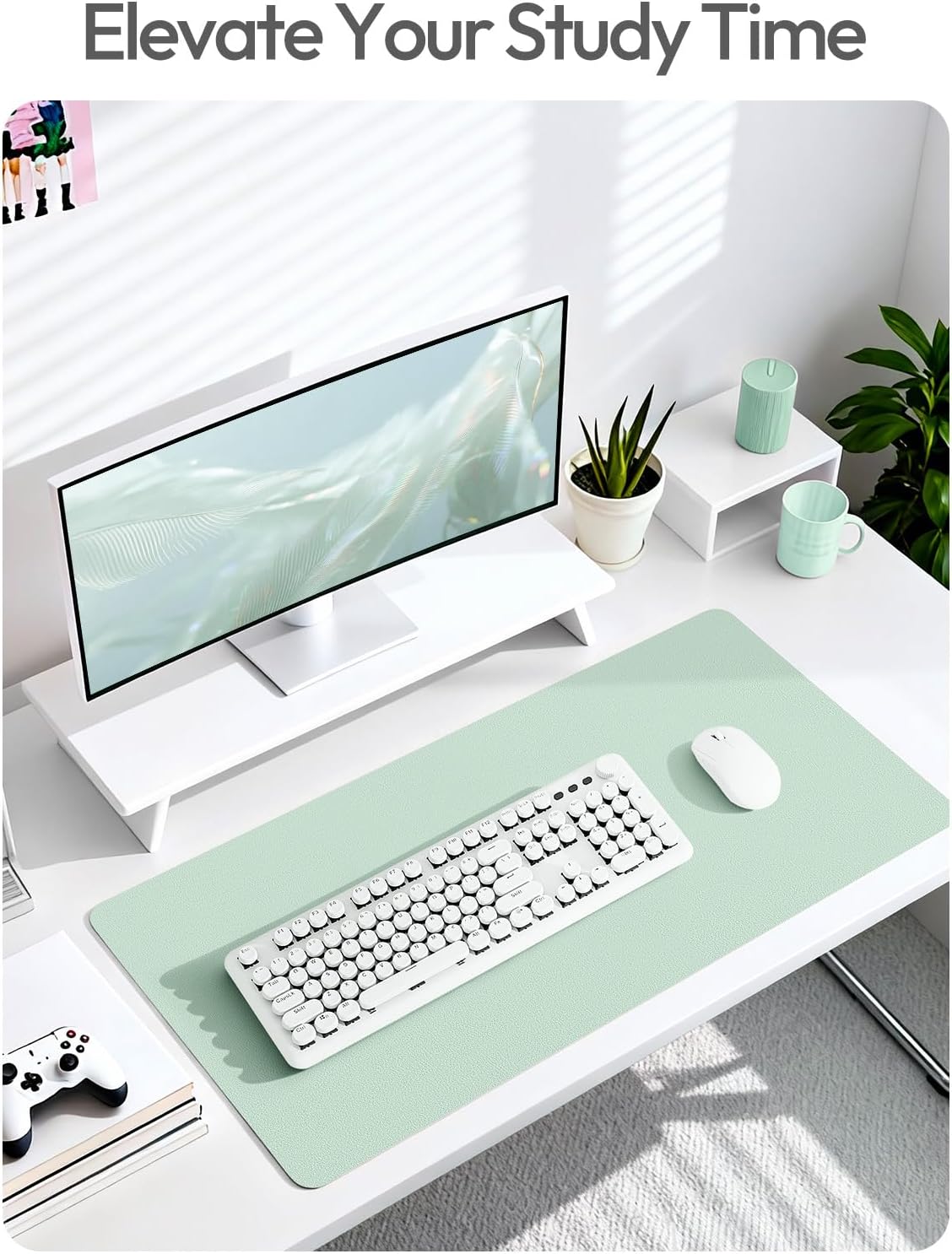 YSAGi Leather Desk Pad Protector, Large Mouse Pad, Non-Slip PU Leather Desk Blotter, Waterproof Writing Pad for Office and Home (31.5" x 15.8", Eggshell) - Colors B