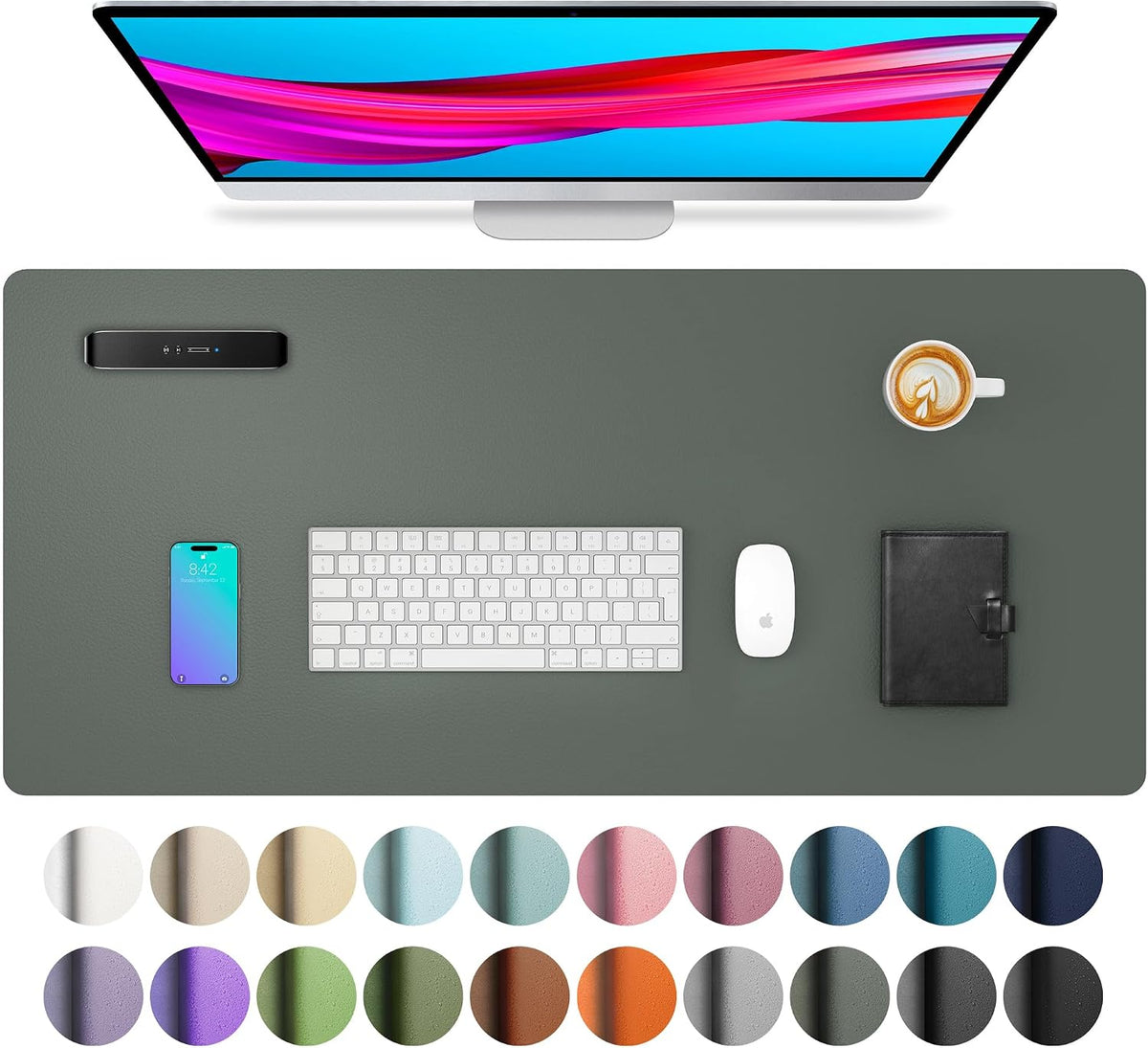 Aothia Leather Office Desk Pad Protector, Non-Slip PU Leather Desk Blotter, Waterproof Laptop Writing Mouse Pad for Office and Home, Black, 31.5" x 15.7" - Colors A