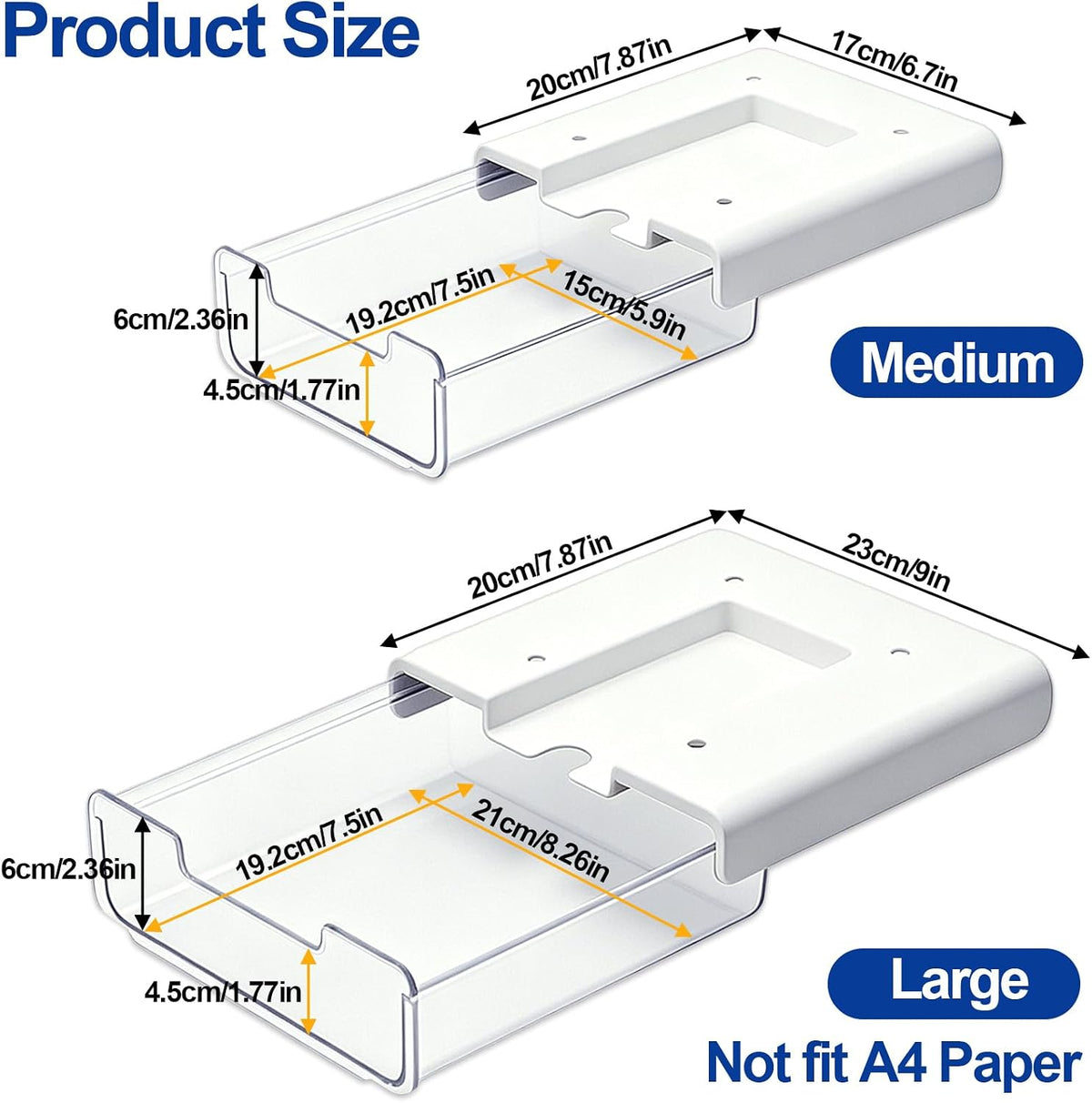 Under Desk Storage Drawer Organizer,2 Pack Self-Adhesive Slide Out Desk Drawers Under Table for Shelf,Office Supplies,Home,Clear White,LM