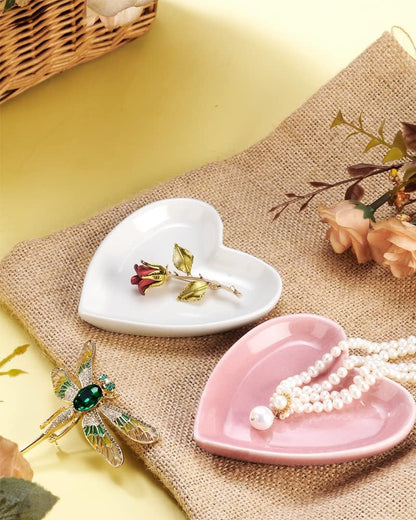 Ring Dish, Kiln Glaze Jewelry Trinket Tray, Gifts for Women I Lotus Leaf Necklace Earrings Holder on Nightstand Bathroom, Ceramic Cute Key Bowl, White. All Jewelries Are NOT Included.