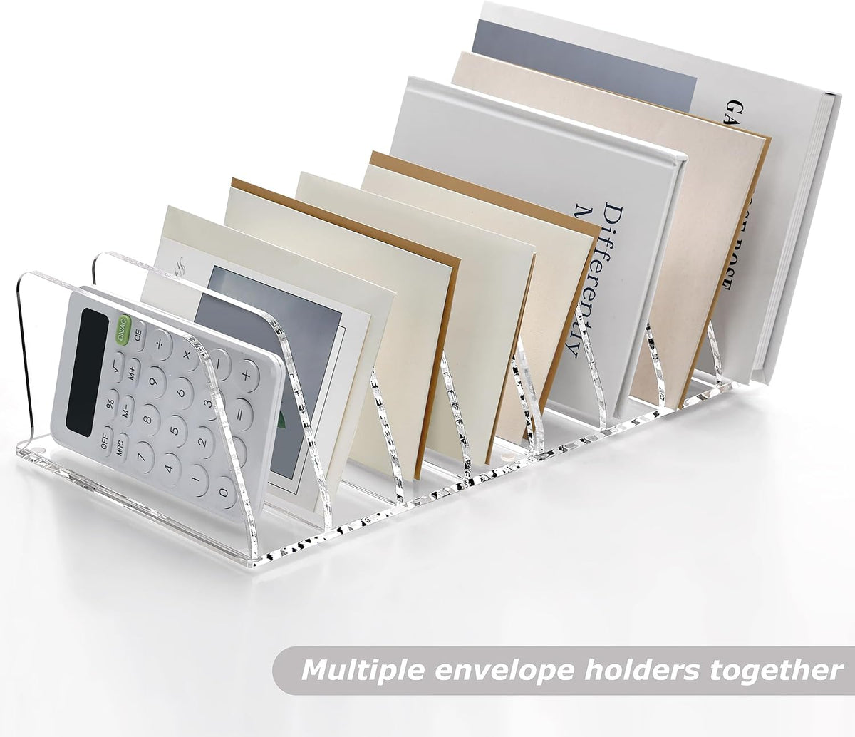 SANRUI Acrylic Mail Sorter Desktop Organizer Holder with Drawer, 5 Compartments Clear Small File Script Letter Document Storage for Desk Bill Filling Envelope Holder Office, Home, School Organization