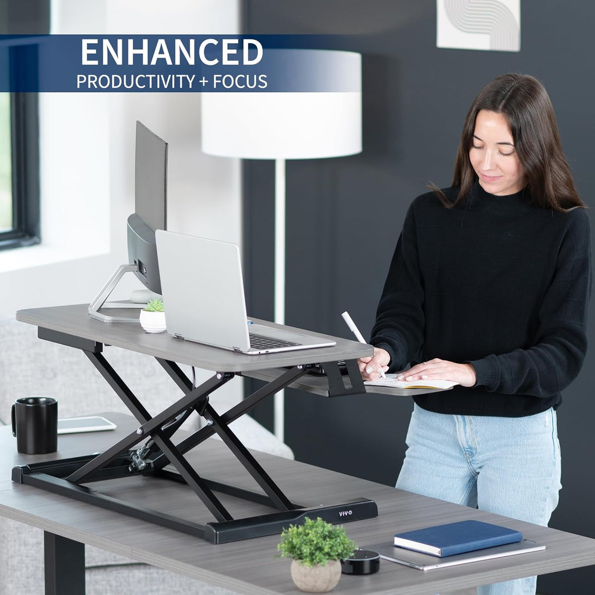 Black 32 in Standing Desk Converter, DESK-V000K