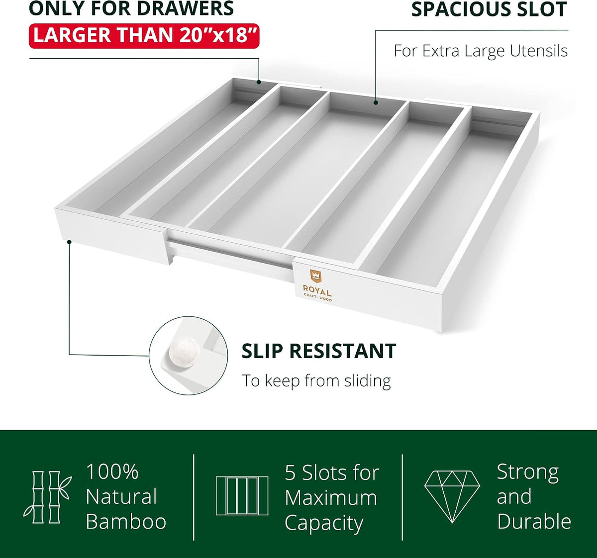 ROYAL CRAFT WOOD Luxury Bamboo Kitchen Drawer Organizer - Silverware Organizer, Utensil Holder & Cutlery Tray Drawer Dividers for Flatware (9 Slot, Natural)
