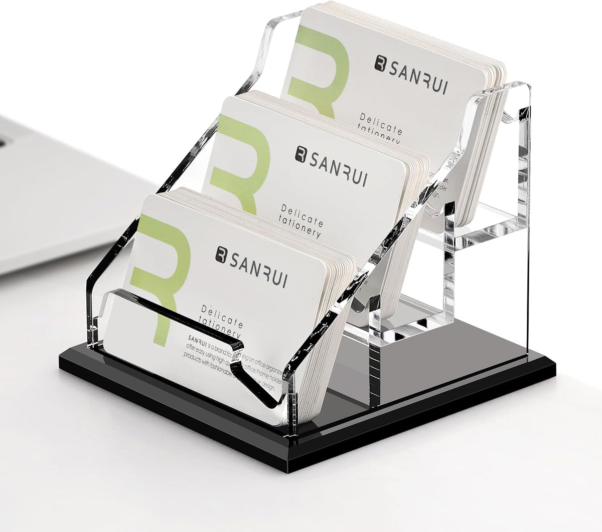 Black Business Card Holder for Desk 1 Slot Clear Acrylic Horizontal