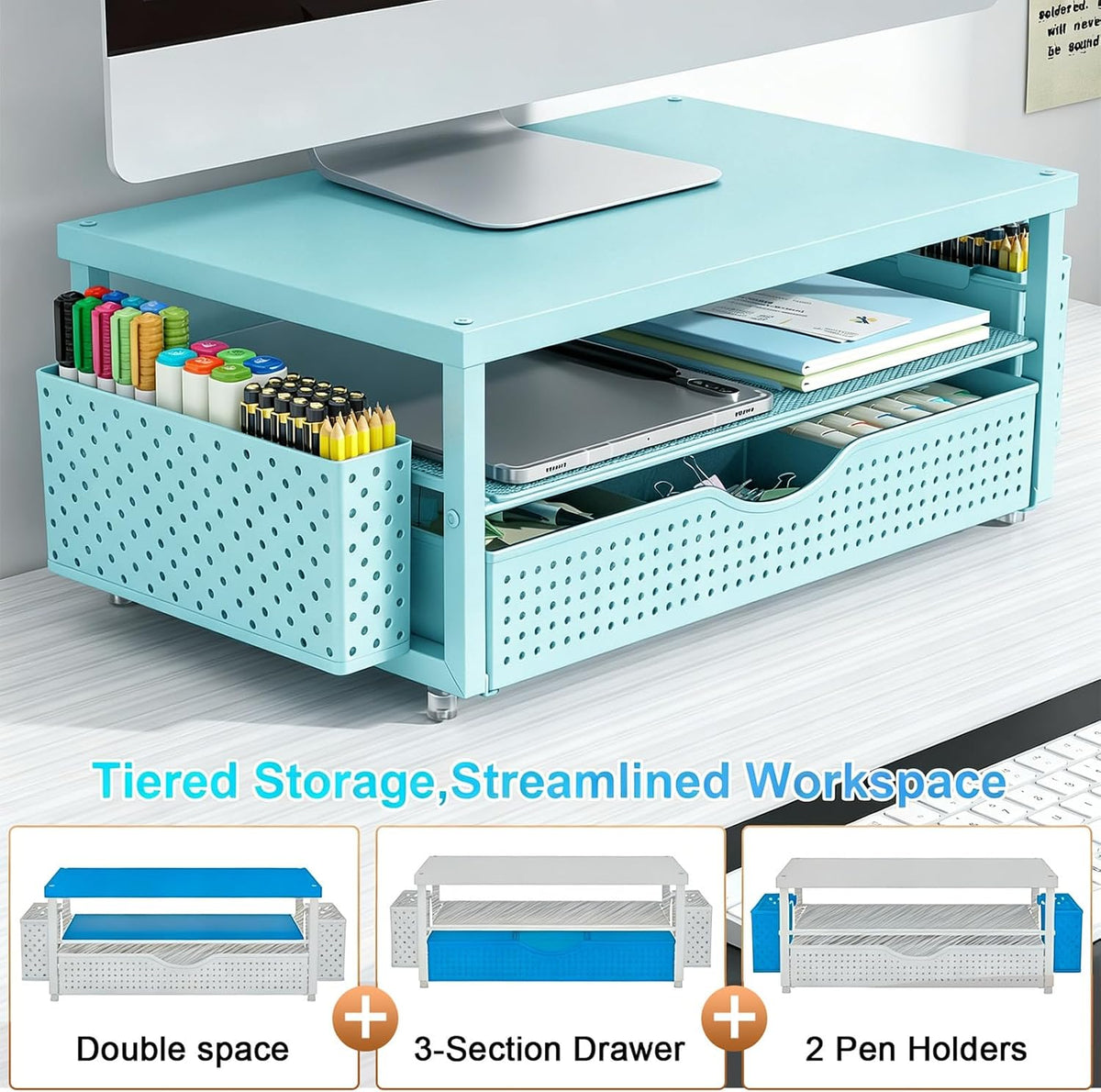 Monitor Stand with Drawer and 2 Pen Holders