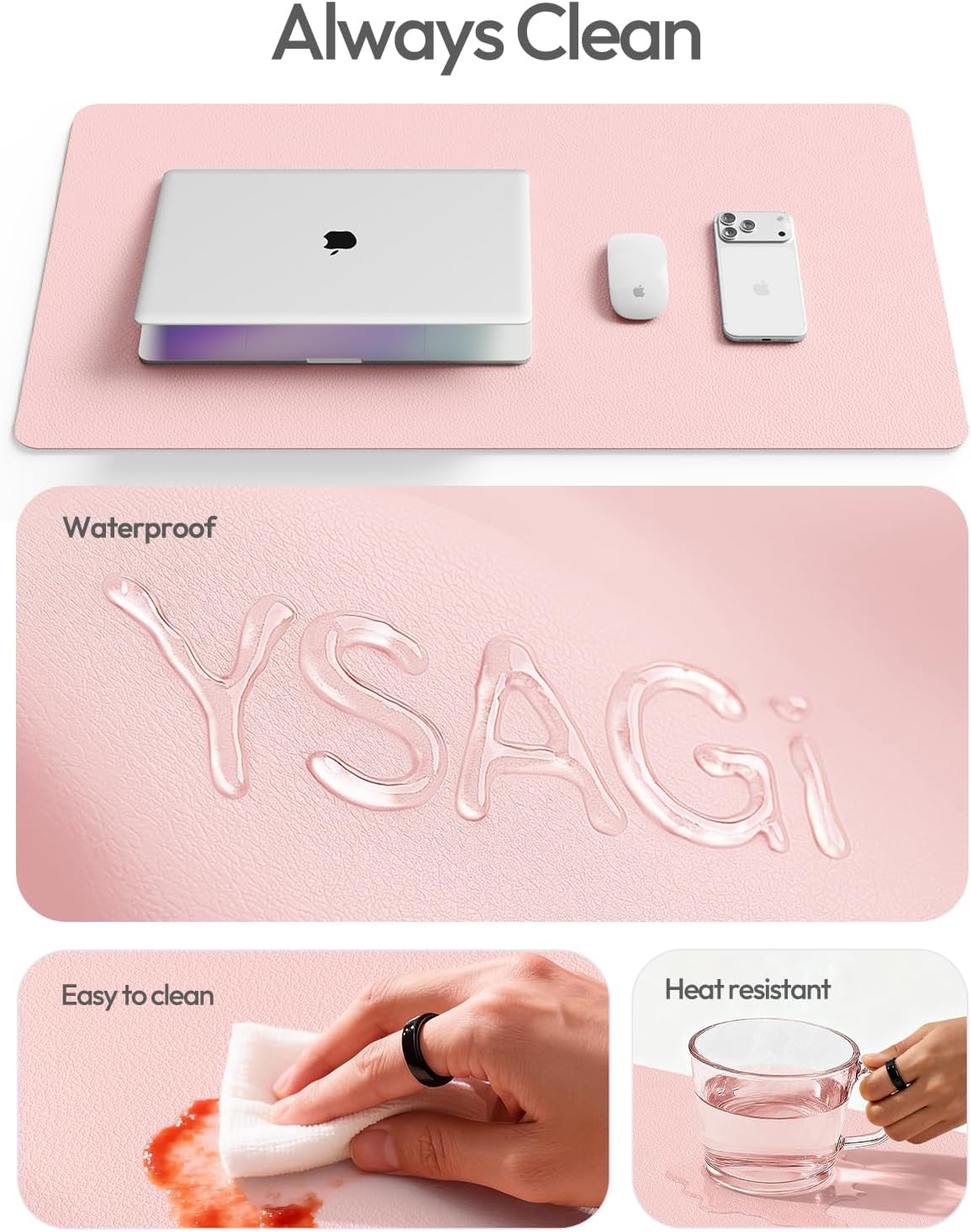 YSAGi Leather Desk Pad Protector, Office Desk Mat, Large Mouse Pad, Non-Slip PU Leather Desk Blotter, Waterproof Laptop Desk Writing Pad for Office and Home (23.6" x 13.8", Eggshell) - Colors A