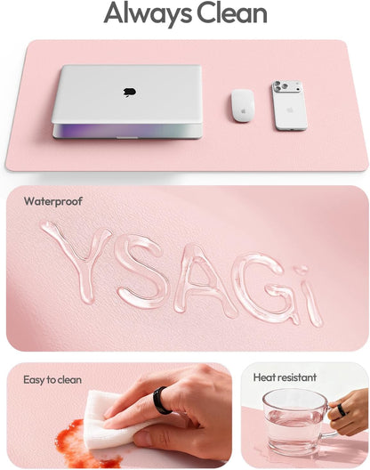 YSAGi Leather Desk Pad Protector, Office Desk Mat, Large Mouse Pad, Non-Slip PU Leather Desk Blotter, Waterproof Laptop Desk Writing Pad for Office and Home (23.6" x 13.8", Eggshell) - Colors A