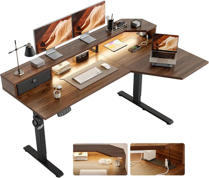 48 * 24 Inch Electric Standing Desk with Shelf & Led, Dark Walnut