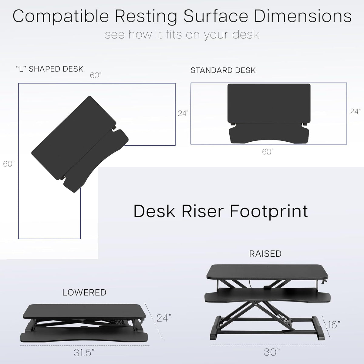 Black 32 in Standing Desk Converter, DESK-V000K
