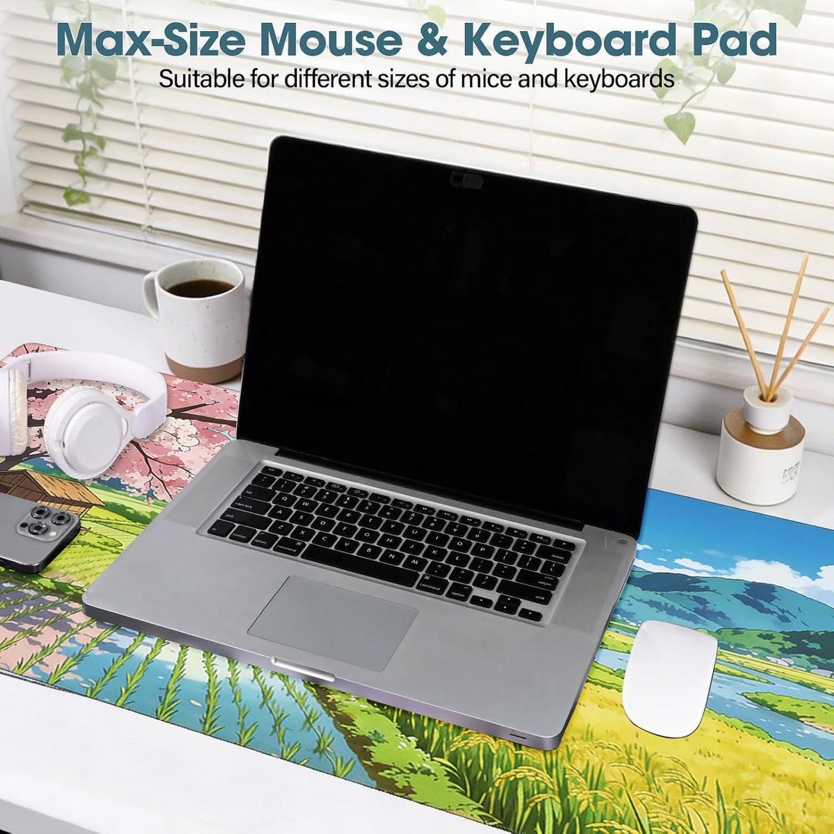 31.5" x 15.7" Waterproof Fabric Desk Pad, Rubber Anti-Slip Base, Stitched Edges No Curling, Fits Laptop Keyboard and Mouse, Smooth Office Mat Large Mouse Pad for Work Game, Black
