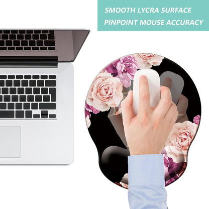 Mouse Pad with Wrist Support, Ergonomic Mouse Pad with Memory Foam Wrist Rest Cushion, Non-Slip Rubber Base Gaming Mice Pad for Home Office Computer Laptop, Flower Black