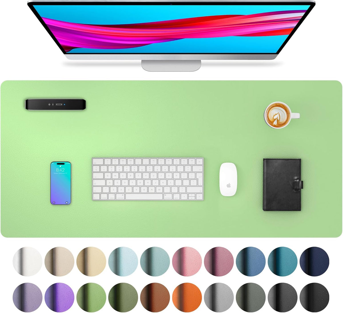 Aothia Leather Office Desk Pad Protector, Non-Slip PU Leather Desk Blotter, Waterproof Laptop Writing Mouse Pad for Office and Home, Black, 31.5" x 15.7" - Colors A