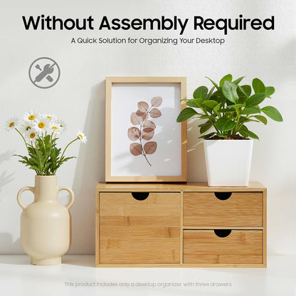 Desk Organizer, Office Vanity Bamboo Desk Organizer, Mini Bamboo Desk Drawer Tabletop Storage Box with 2 Drawer Night Stand Table Organizer for Makeup Vanity Office Supplies (2 Drawer)
