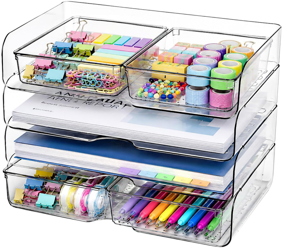 DCA Large Capacity Desk Organizer, 4 Tier Paper Organizer, File Organizer for Desk, Stackable Paper Tray for Office, Home and School