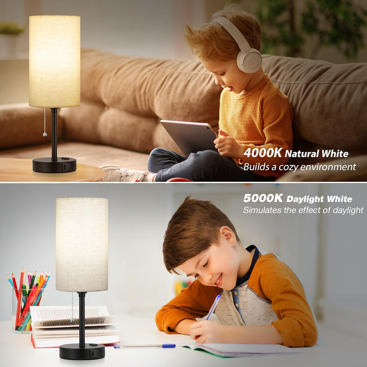 Dicoool Bedside Table Lamp for Bedroom - Small Desk Lamp with USB Ports