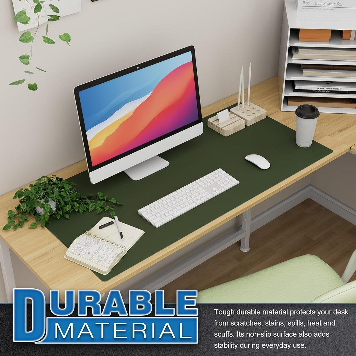 K KNODEL Large Office Leather Desk Mat, Mouse and Keyboard Pad, Computer and Laptop Mat, Desktop Protector and Cover, Writing Pad and Blotter (31.5"x15.7", Black)