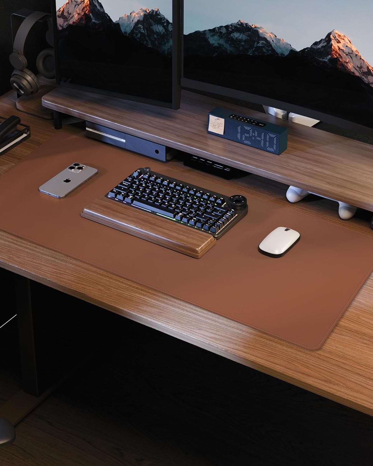 AFIING Large Desk Mat 55" x 24" - PU Leather Desk Pad Protector, Waterproof Non-Slip Extended Mouse Pad for Office Desk, Keyboard, Laptop and Home Workspace (Black)