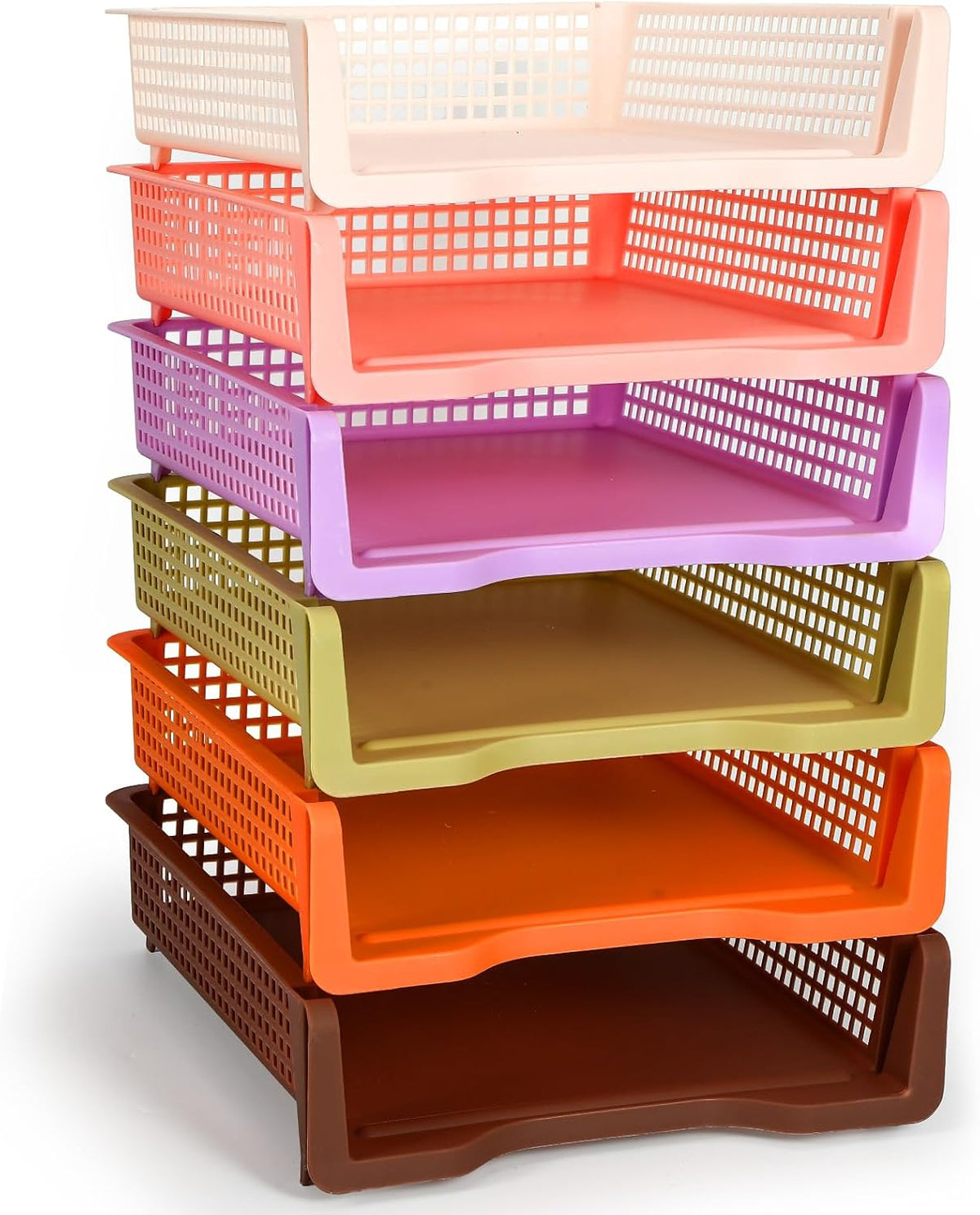 Tenceur 6 Pcs Turn in Trays Classroom, Pastel Paper Tray for Classroom Organization and Storage Stackable Plastic Book Baskets Teacher Organizers for Library Drawers Office Desk