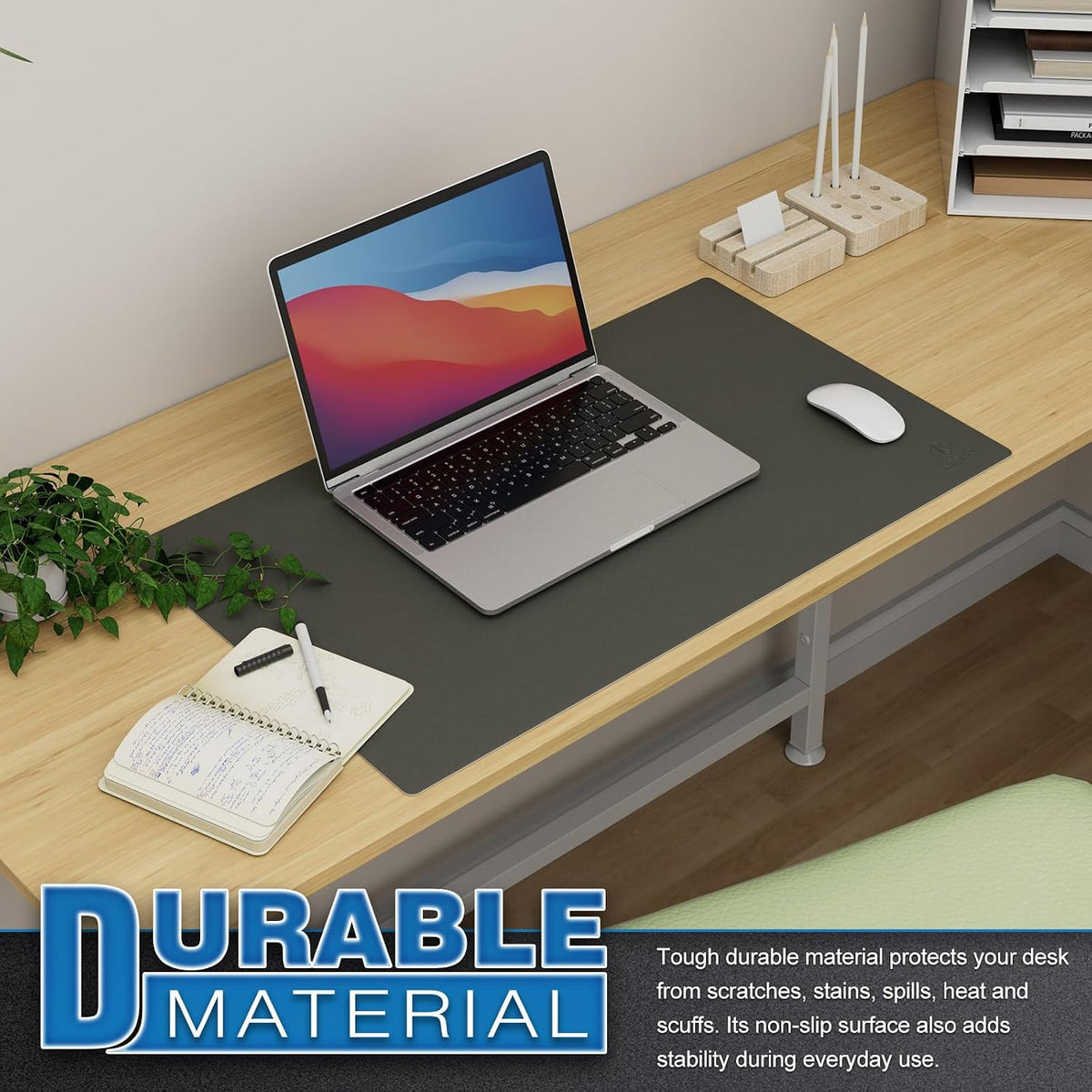 K KNODEL Large Office Leather Desk Mat, Mouse and Keyboard Pad, Computer and Laptop Mat, Desktop Protector and Cover, Writing Pad and Blotter (31.5"x15.7", Black)