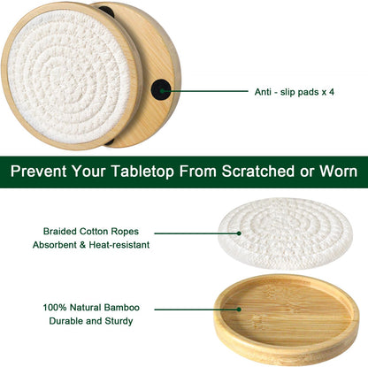 Wood Coasters for Drinks, Eykao Absorbent Coaster Sets of 5, Woven Drink Coasters for Coffee Table, Housewarming Gift for Farmhouse Home Decor,4 inches