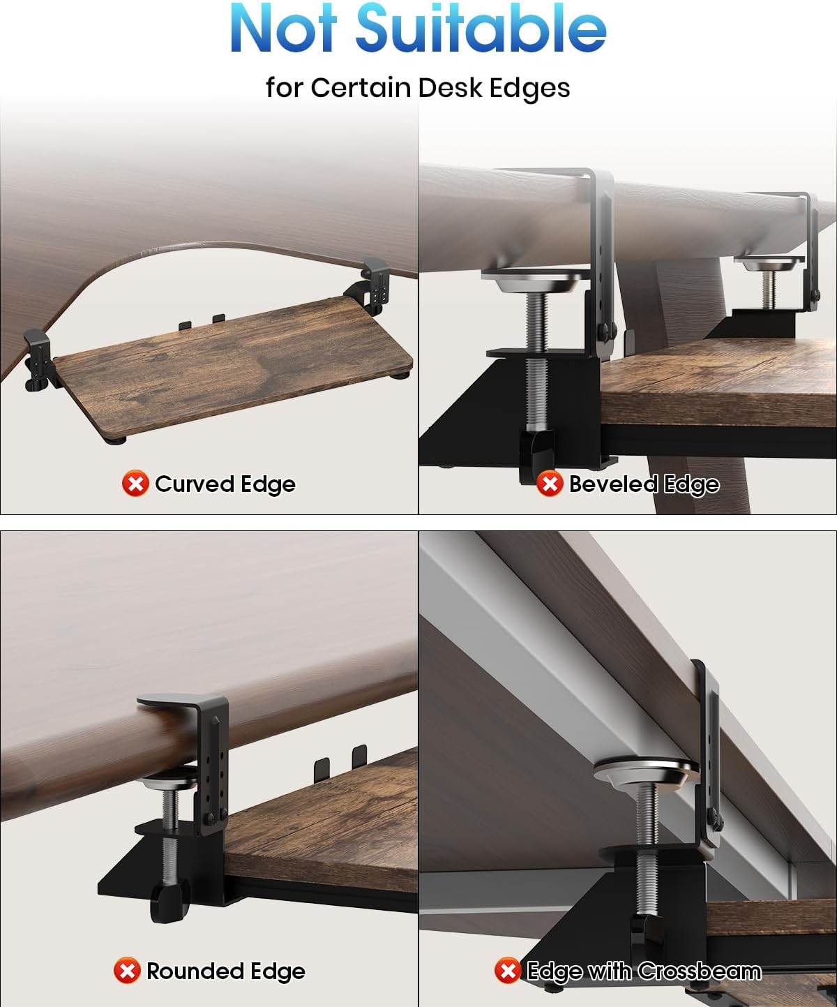 Small Keyboard Tray Under Desk, Pull Out Keyboard & Mouse Tray with Adjustable C-clamp, 20(25.9 Including Clamps) x 11.8 Inch Slide Out Computer Keyboard Drawer Mouse Tray for Typing, Walnut