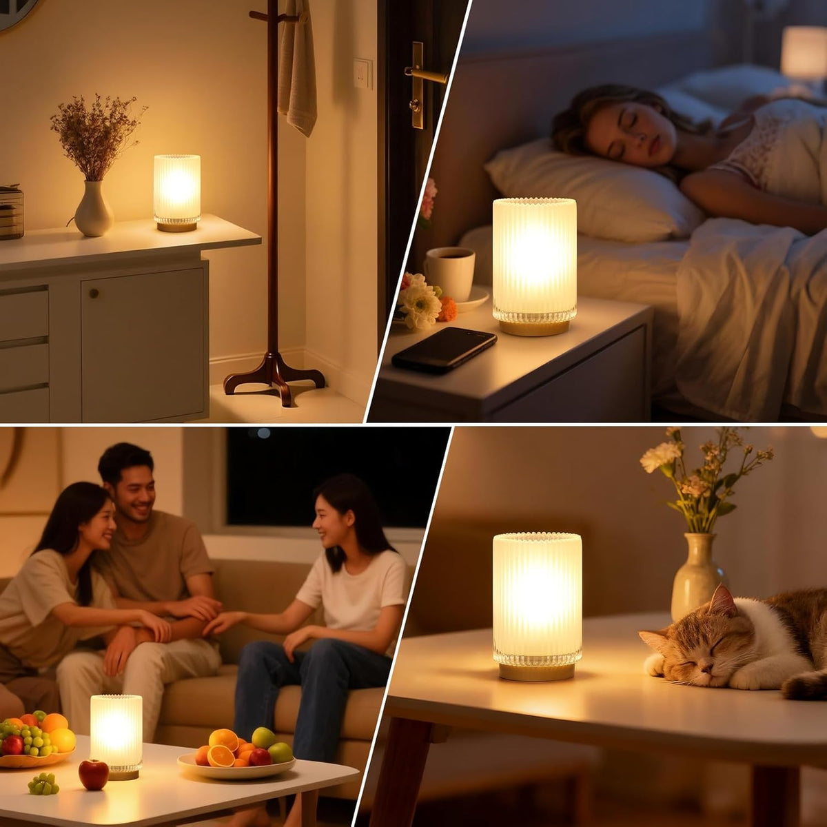 Battery Operated Lamp, Cordless Table Lamp with Timer, Desk Bedside Lamps with LED Warm Light, Glass Small Table Lamp for Bedroom, Bathroom, Living Room, Home Decor - Amber