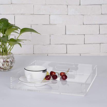 KEVLANG Glossy White Sturdy Acrylic Serving Tray with Handles-12x20 Inch-Serving Coffee Appetizer Breakfast-Kitchen Countertop Makeup Drawer Organizer-Vanity Table Ottoman Decorative Tray