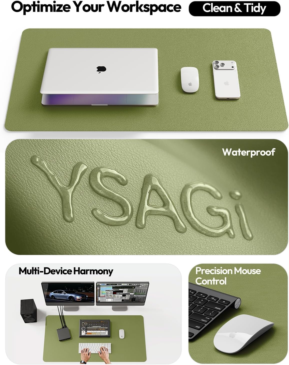 YSAGi Leather Desk Pad Protector, Large Mouse Pad, Non-Slip PU Leather Desk Blotter, Waterproof Writing Pad for Office and Home (31.5" x 15.8", Eggshell) - Colors B