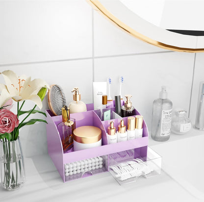 Makeup Organizer with Drawers, Cosmetic Storage for Dresser Vanity and Bathroom Countertop, Beauty Holder for Lipstick Brush, Skincare Organizer for Vanity, Cosmetic Display Case (White)