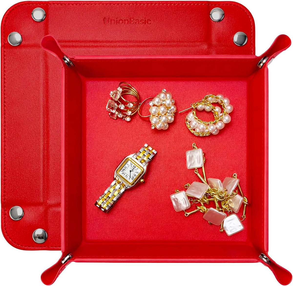 UnionBasic Small Valet Tray, Jewelry Tray for Rings Watches Earrings, Entryway Catchall Caddy for Coins Keys Change, Nightstand Bedside Valet Holder, Trays for Electronic Gadgets, Beige - Colors B