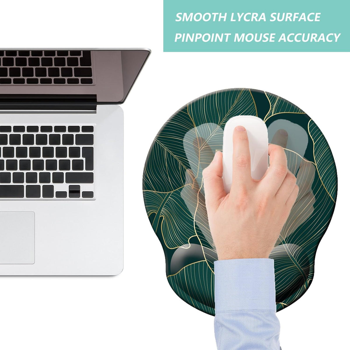 Mouse Pad with Wrist Support, Ergonomic Mouse Pad with Memory Foam Wrist Rest Cushion, Non-Slip Rubber Base Gaming Mice Pad for Home Office Computer Laptop, Flower Black