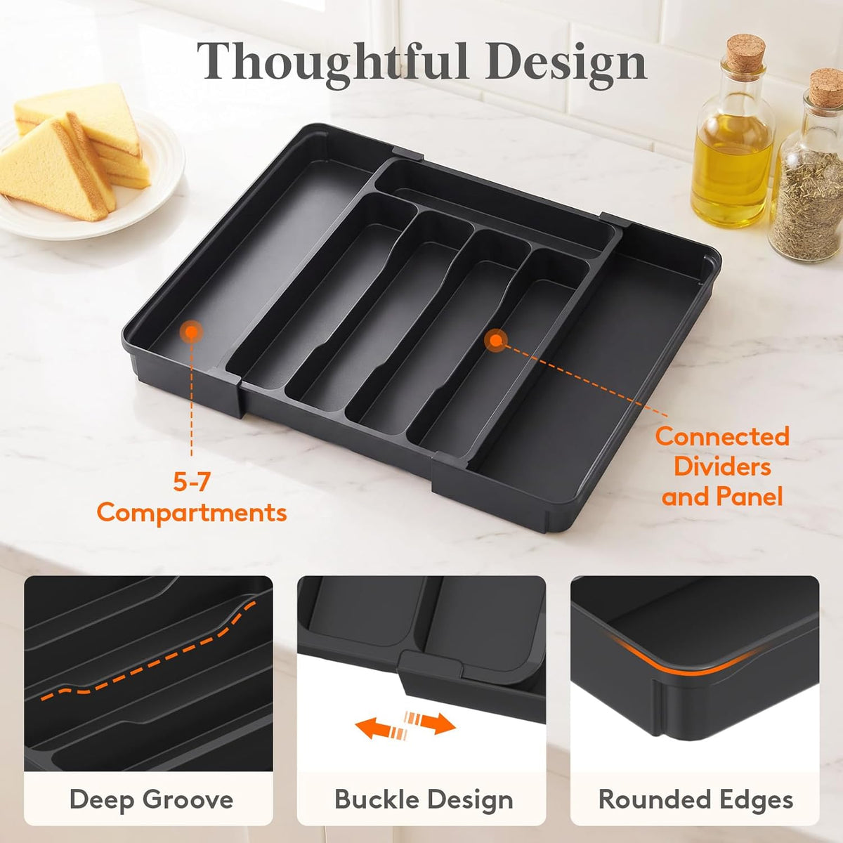 Expandable Silverware Drawer Organizer, Kitchen Utensil Tray