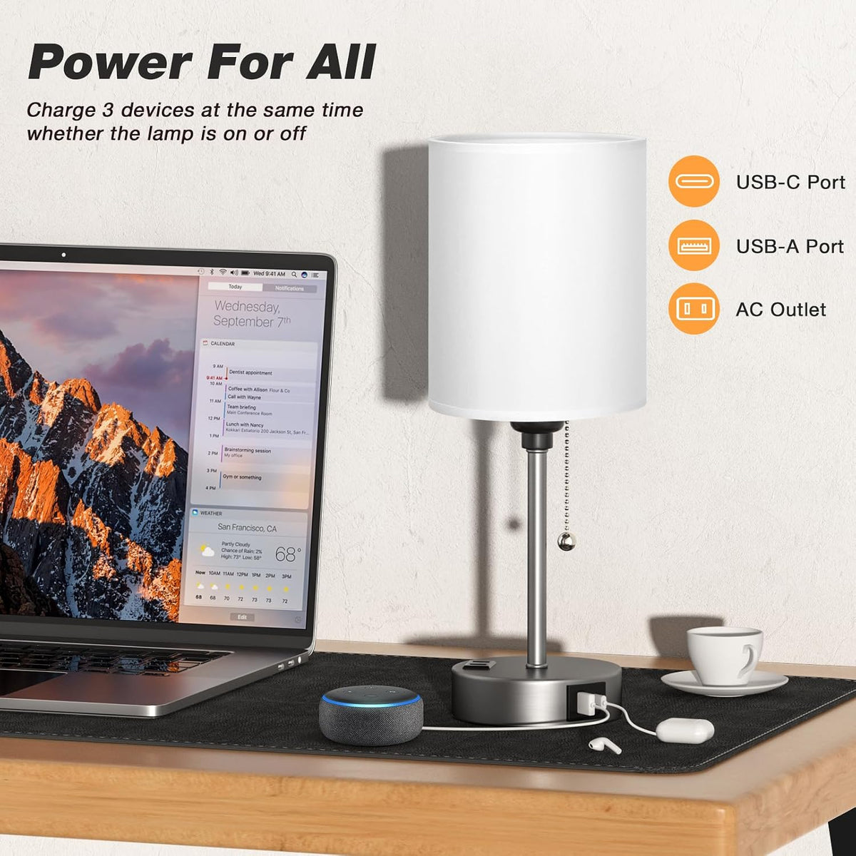 Dicoool Bedside Table Lamp for Bedroom - Small Desk Lamp with USB Ports