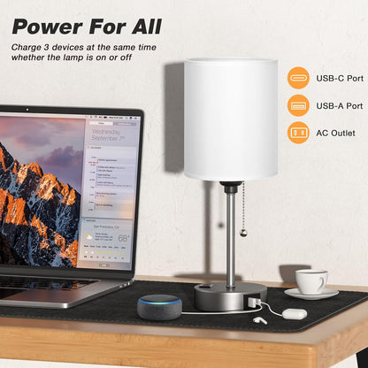 Dicoool Bedside Table Lamp for Bedroom - Small Desk Lamp with USB Ports
