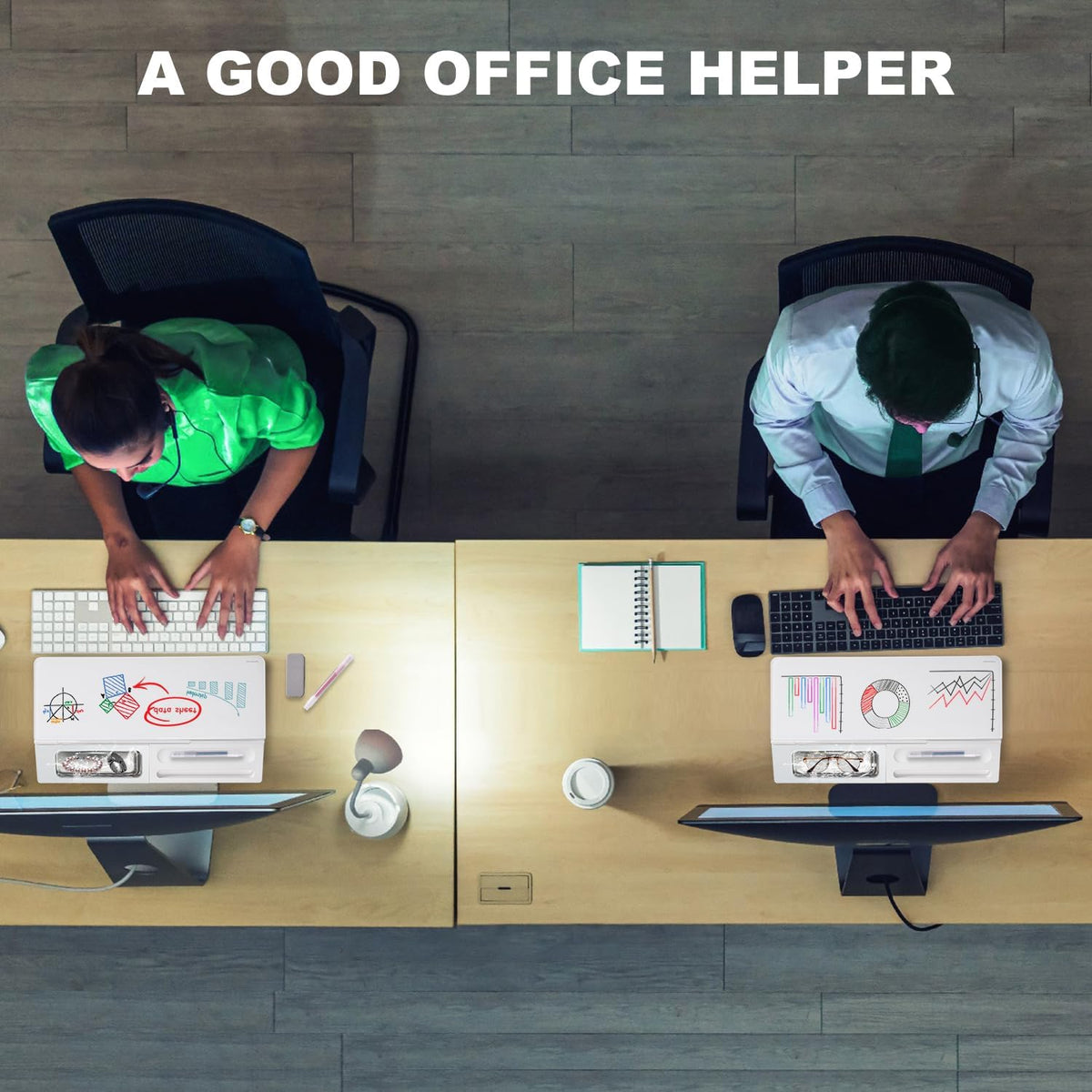 TSJ OFFICE Desktop Whiteboard Dry-Erase-Board - Computer Keyboard Stand White Board Surface Pad with Drawer, Desk Organizers with Accessories for Office, Home, School Supplies - Black