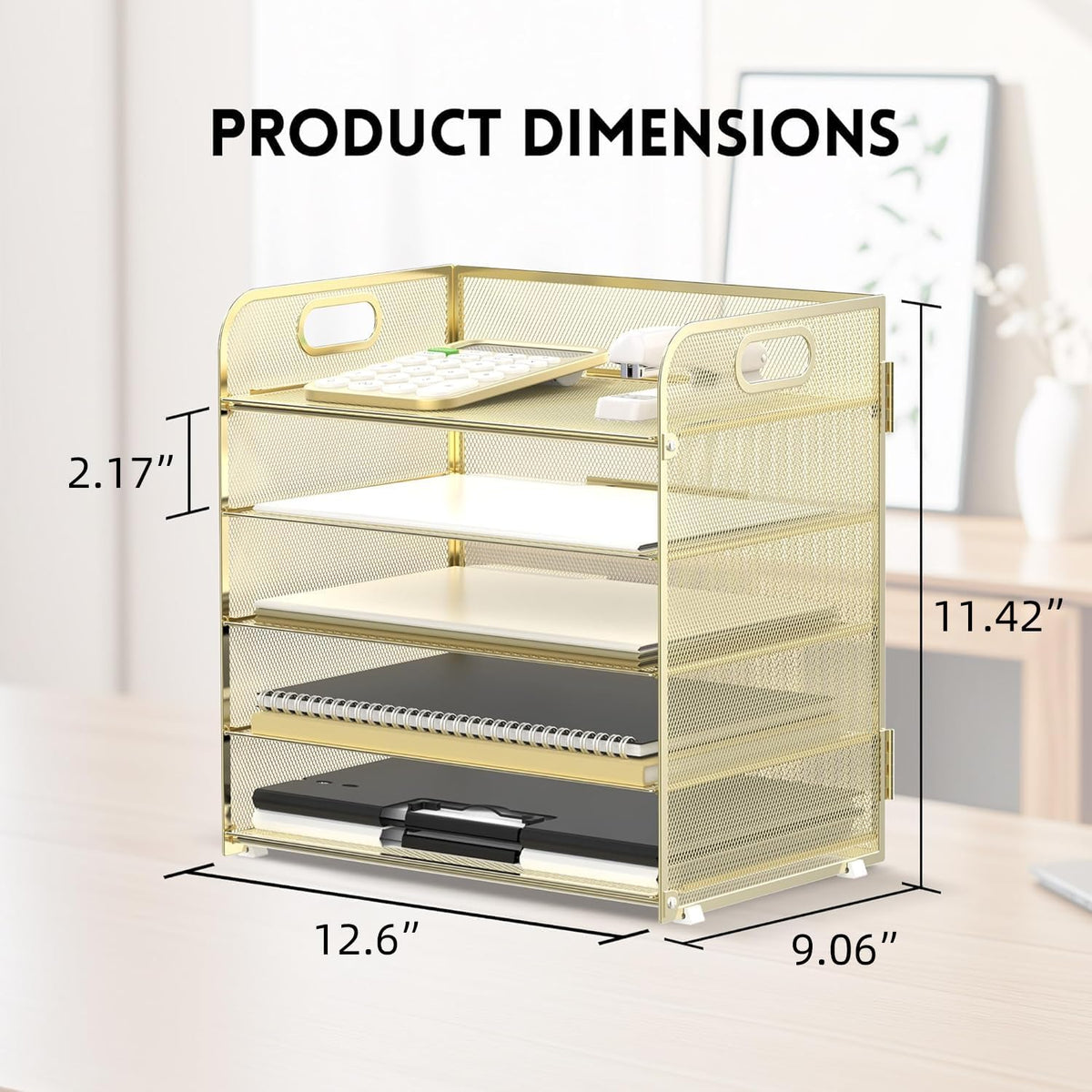 Supeasy 5 Trays Paper Organizer Letter Tray with Handle-Mesh Desk File Holders, Paper Sorter Desk Organizer for Office, Home, Classroom or School