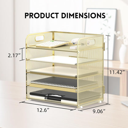 Supeasy 5 Trays Paper Organizer Letter Tray with Handle-Mesh Desk File Holders, Paper Sorter Desk Organizer for Office, Home, Classroom or School