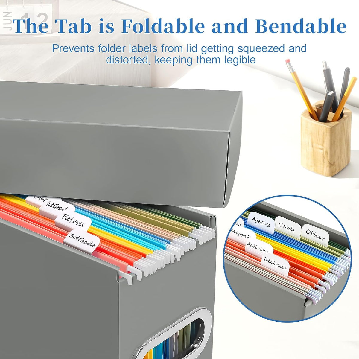 File Organizer Box with Lid & Handle, Thickened Cardboard Hanging File Folder Storage Boxes for Letter Size, Portable Filing Organizer for Office, Home, Classroom, Black