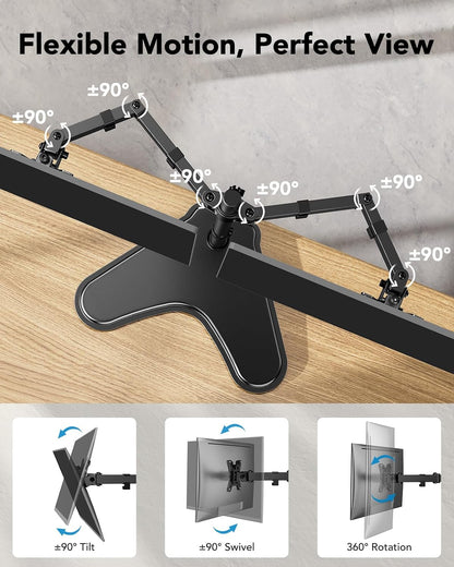 32 inches Dual Monitor Stand up to 17.6lbs per Arm, High-Grade Aluminum Free Standing Dual Monitors Mount for 2 Screens. Fully Adjustable Dual Monitor Stand for Desk with Tilt, Swivel, Rotation