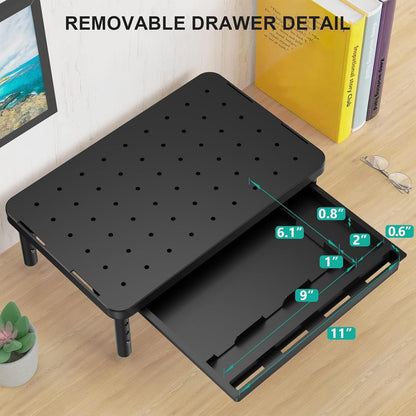 WALI Monitor Stand Riser with Drawer, Desk Organizers and Accessories for Computer, Printer, Laptop Stand for Home Office Supplies, (PTT005-B), 1 Pack, Black