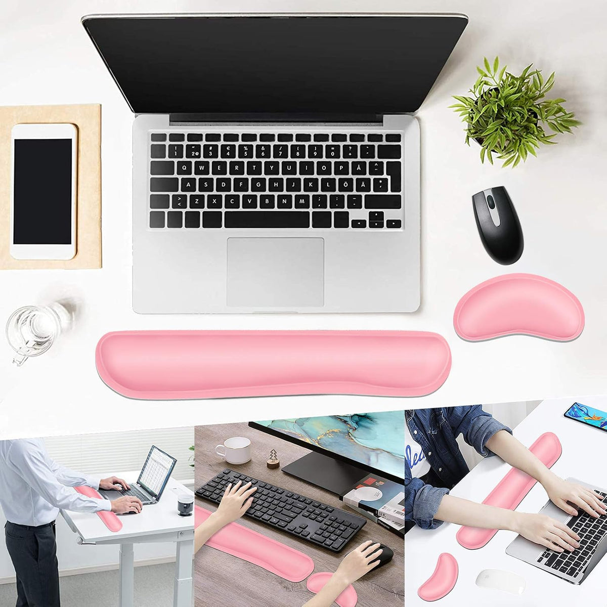 Mouse Wrist Rest, Ergonomic Memory Foam Mouse Wrist for Computer Desk Mats Support, PU Leather Hand Rest Pad Cushion for Gaming, Laptop, Men, Women, Pain Relief & Easy Typing, Black