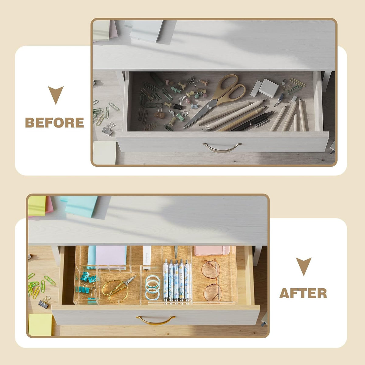 Clear Acrylic Drawer Organizer,6 Compartments,Large