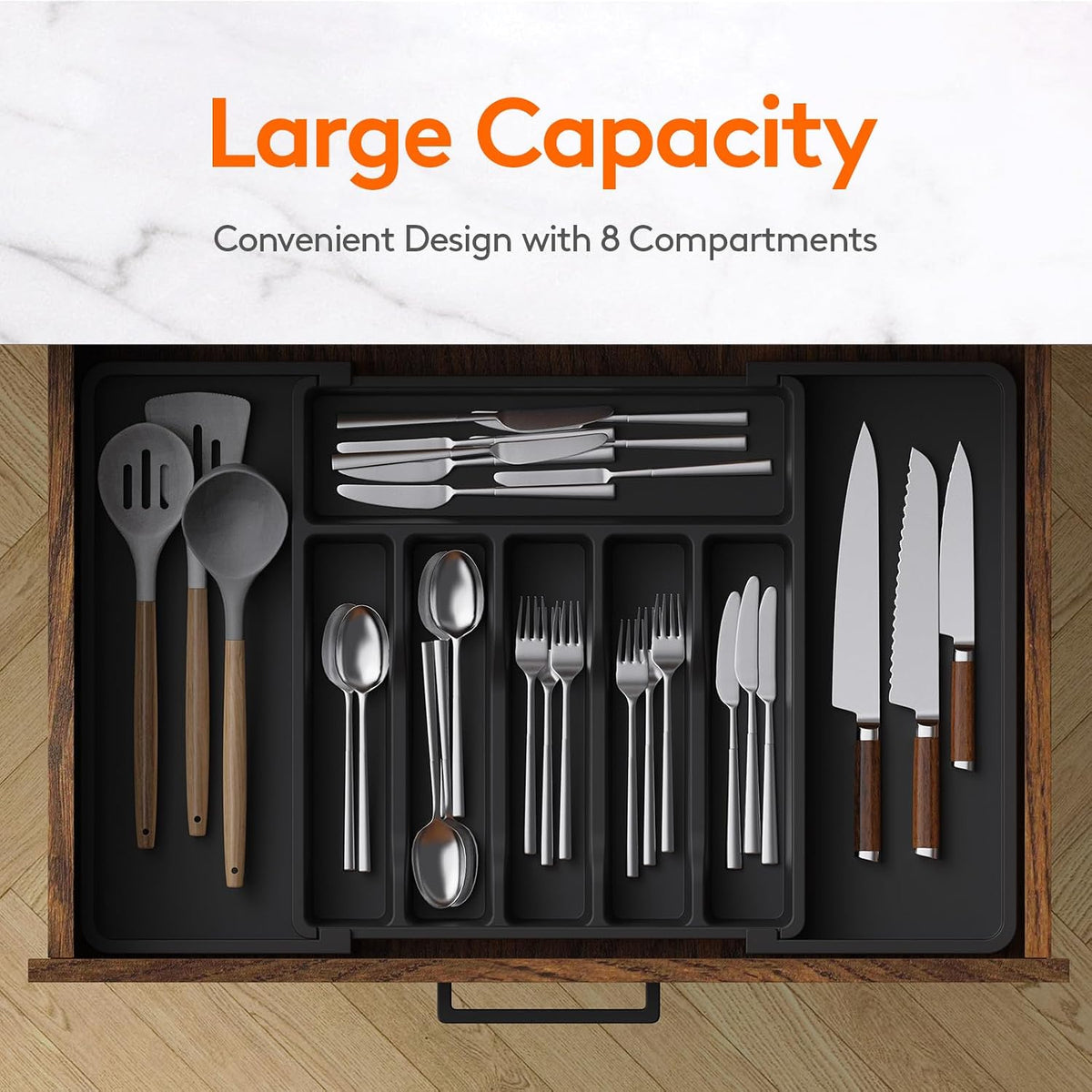 Expandable Silverware Drawer Organizer, Kitchen Utensil Tray