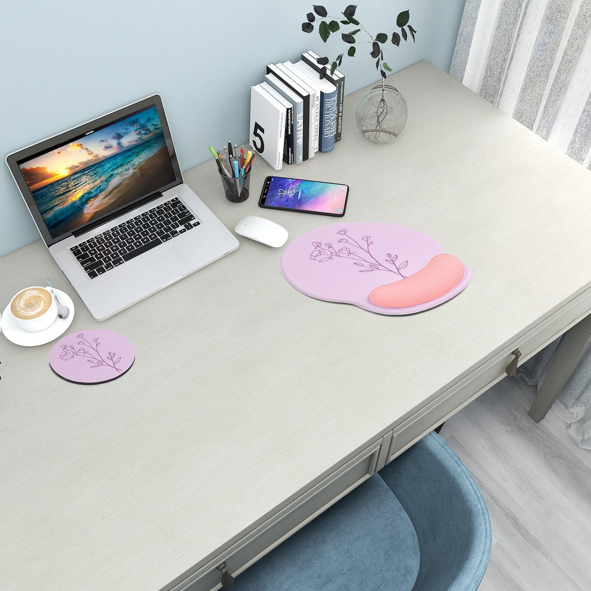 Ergonomic Mouse Pad with Wrist Support Rest,Large Mousepad Gel Wrist Rest, with Coaster Non-Slip & Pain Relief for Computer, Desk, Home&Office-Beach - Colors B