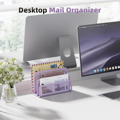 Marbrasse Mail Organizer for Desk, 3-Slot Mesh Metal Mail Holder countertop, Letter Holder, Office Desktop Envelope and Document Storage Rack (2P)