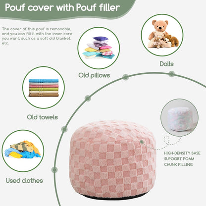 Round Stuffed Pouf Ottoman, Corduroy Poufs with Foam Chunk Filling, Furry and Fluffy Pouf Foot Stool Storage Ottoman, 20 X 15 Floor Poufs Foot Rest for Living Room, Dark Grey