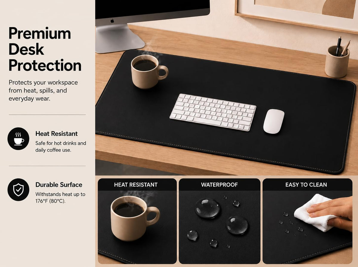 Large Desk Mat, 47" x 17", Black