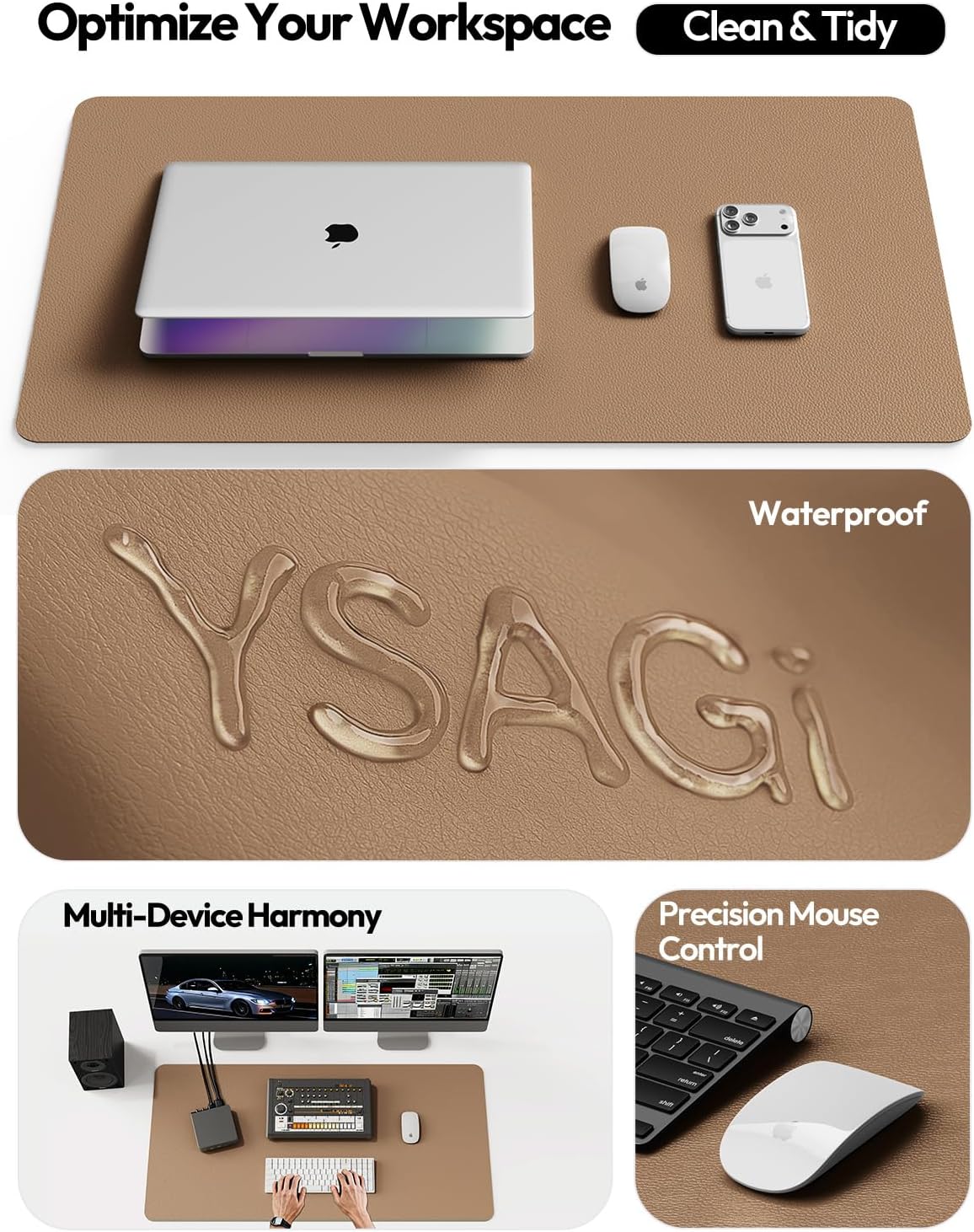 YSAGi Leather Desk Pad Protector, Office Desk Mat, Large Mouse Pad, Non-Slip PU Leather Desk Blotter, Waterproof Laptop Desk Writing Pad for Office and Home (23.6" x 13.8", Eggshell) - Colors A