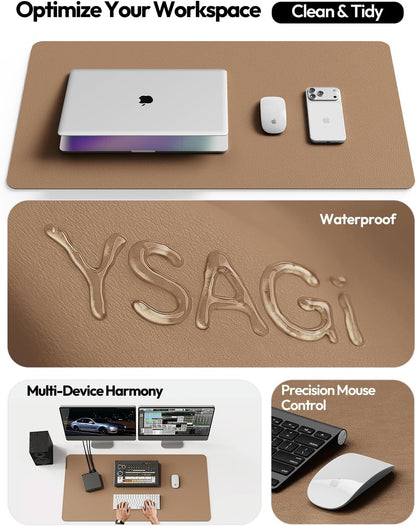 YSAGi Leather Desk Pad Protector, Office Desk Mat, Large Mouse Pad, Non-Slip PU Leather Desk Blotter, Waterproof Laptop Desk Writing Pad for Office and Home (23.6" x 13.8", Eggshell) - Colors A